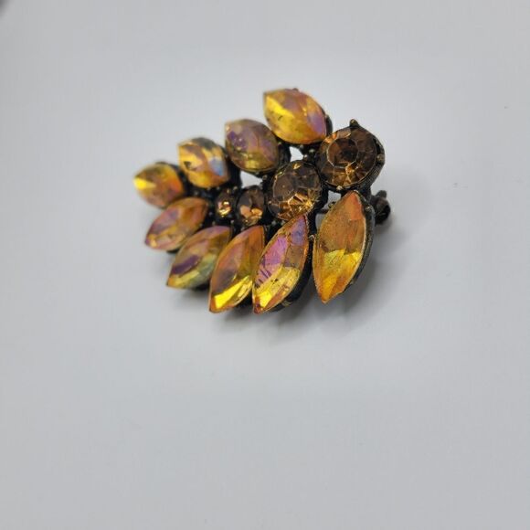 Antiqued Amber AB Rhinestone brooch - Picture 4 of 14